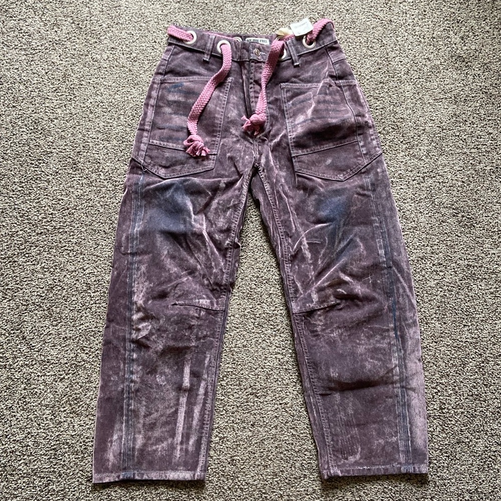Free People Purple Washed Corduroy Pants with Pink Drawstring